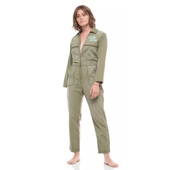 Free People Pants - NWT Sandrine Rose X Free People Green Khaki Jumpsuit Sz M